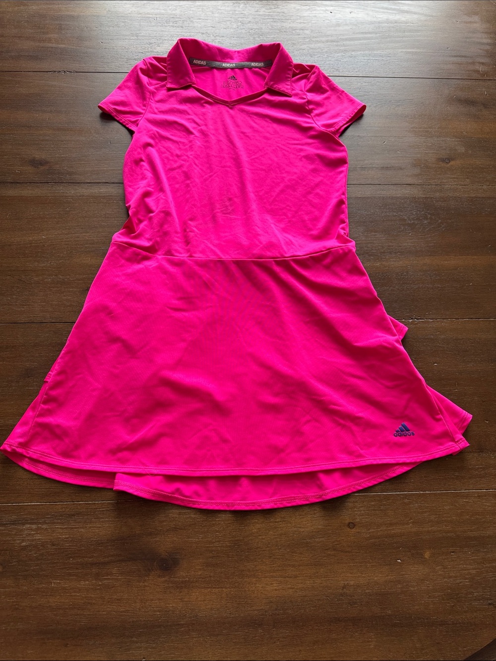 Size 11-12Y hot pink Adidas athletic polo dress short sleeves fold-down collar